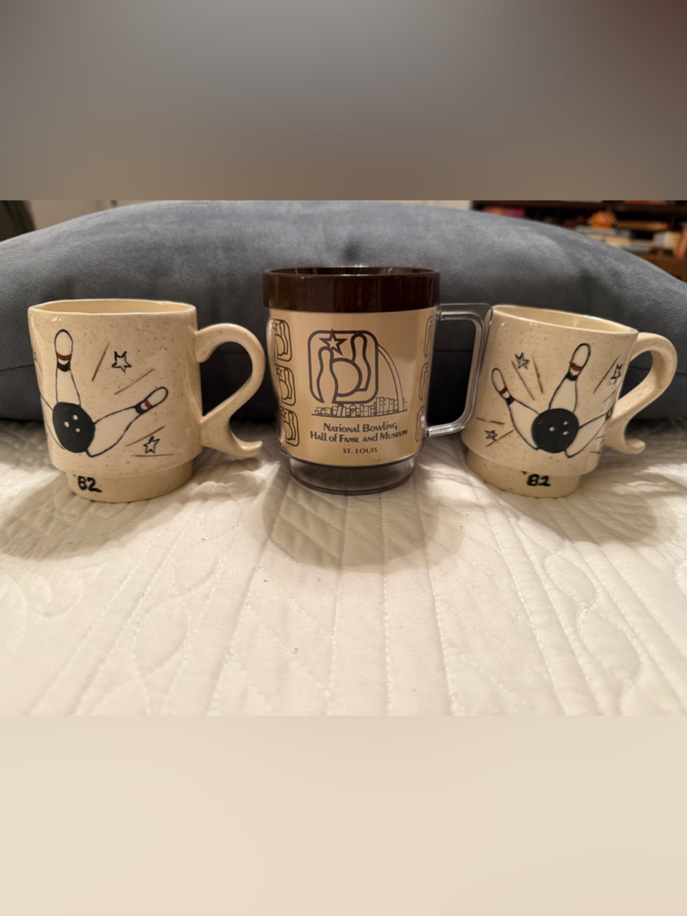 Vintage 80s Bowling Mug Set of 3